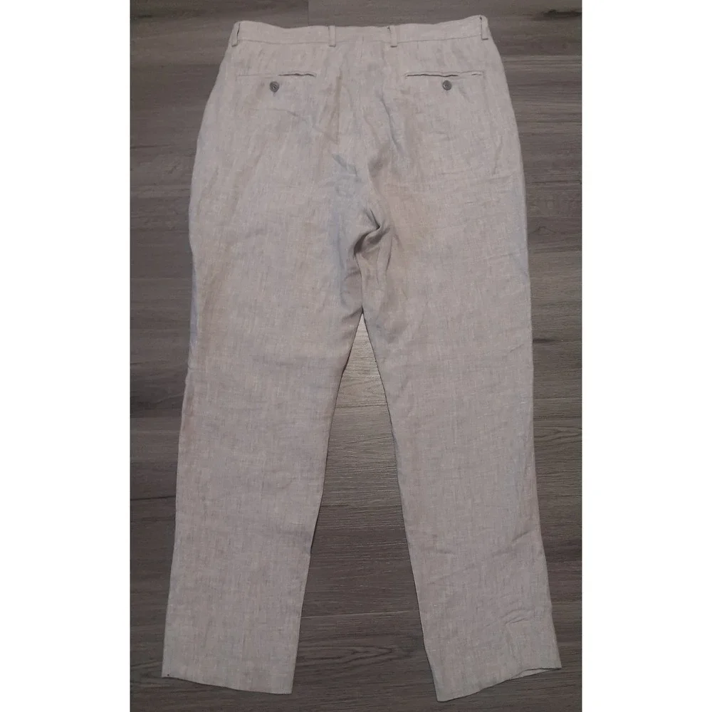 Joseph‎ Abboud Men's Gray 00% Linen Plaid Dress Pants Size 34x32 Actual 34x29.5